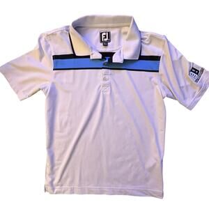 Footjoy Polo Shirt Youth Large White Blue Stripe Golf Short Sleeve Junior Top